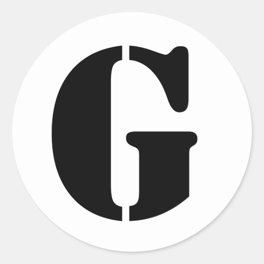 ステンシルアルファベット（ジャンツ文字） G白色 ラウンドシール (正面)