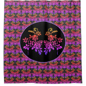 ステンシルドバラ花抽象芸術色デザイン シャワーカーテン (正面)