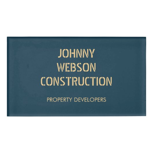 ステンシルド金ゴールドプリント青 名札 (正面)