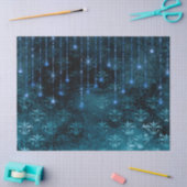 ステンシルフラワーと青いデコップライト 薄葉紙 (クラフト)