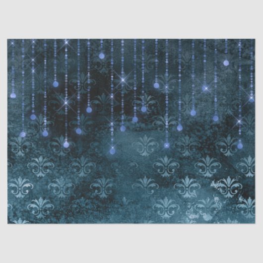 ステンシルフラワーと青いデコップライト 薄葉紙 (正面)