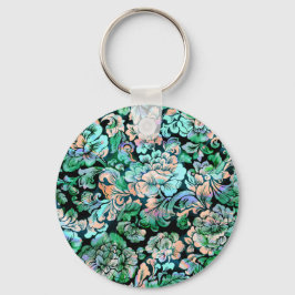 ステンシルフローライングリーンとピーチ キーホルダー