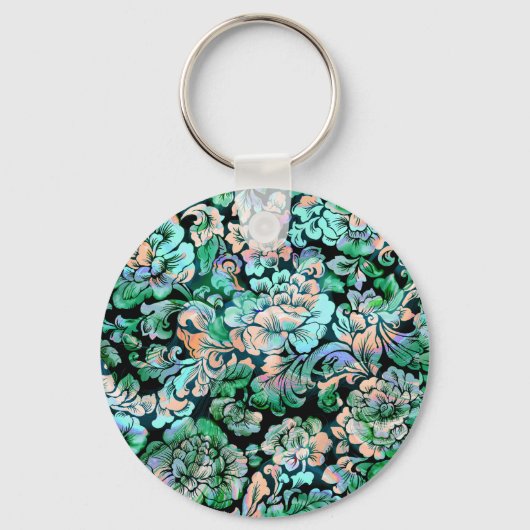 ステンシルフローライングリーンとピーチ キーホルダー (正面)
