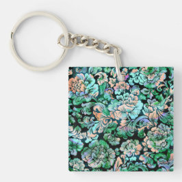 ステンシルフローライングリーンとピーチ キーホルダー