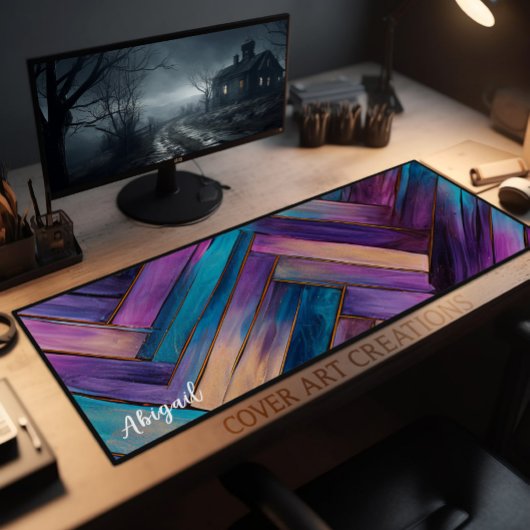 ステンドウッドカラフルヘリンボーンパーソナライズされた デスクマット