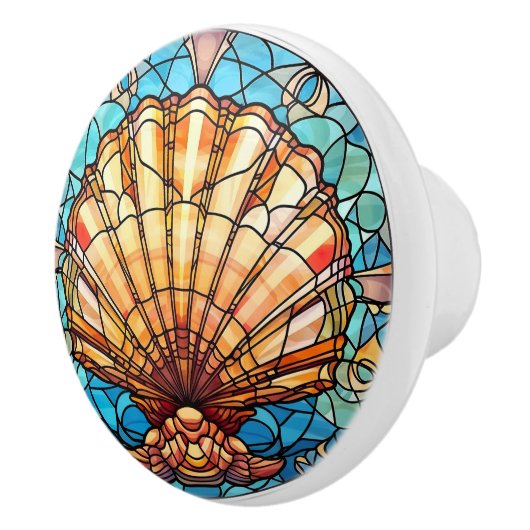 ステンドガエレガントスフェイクラスビーチ貝殻 セラミックノブ (右)