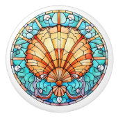 ステンドガエレガントスフェイクラスビーチ貝殻 セラミックノブ (正面)