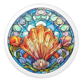 ステンドガエレガントスフェイクラスビーチ貝殻 セラミックノブ (正面)