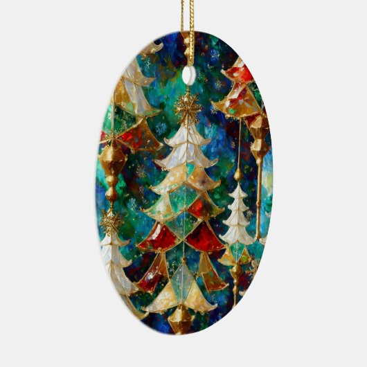 ステンドガカラフルラスのクリスマスツリー セラミックオーナメント (右)
