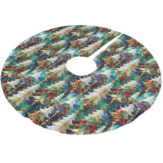 ステンドガカラフルラスのクリスマスツリー ブラッシュドポリエステルツリースカート (アングル)