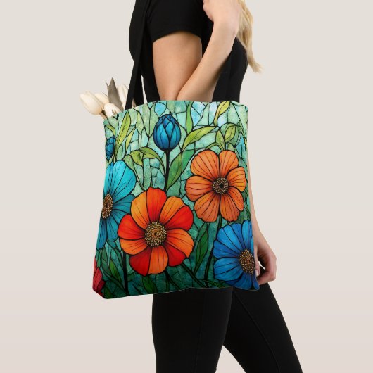 ステンドガカラフルラスの花 トートバッグ (クローズアップ)