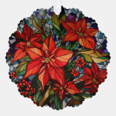 ステンドガカラフルラススタイルポインセティアス&ホリー オーナメントカード (正面)