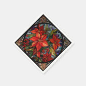 ステンドガカラフルラススタイルポインセティアス&ホリー スタンダードカクテルナプキン (角)
