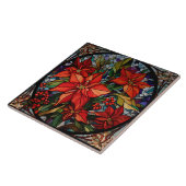 ステンドガカラフルラススタイルポインセティアス&ホリー タイル (側面)