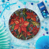 ステンドガカラフルラススタイルポインセティアス&ホリー ペーパープレート (パーティー)