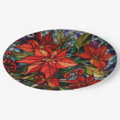 ステンドガカラフルラススタイルポインセティアス&ホリー ペーパープレート (アングル)