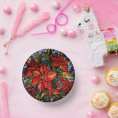 ステンドガカラフルラススタイルポインセティアス&ホリー ペーパーボウル (パーティー)