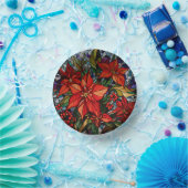 ステンドガカラフルラススタイルポインセティアス&ホリー ペーパーボウル (パーティー)