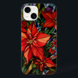 ステンドガカラフルラススタイルポインセティアス&ホリー Case-Mate iPhone 14ケース<br><div class="desc">青いカラフル宝石の色のステンドグラススタイル深い赤いポインセチアとハンターの緑と金ゴールドの葉とホリー。</div>