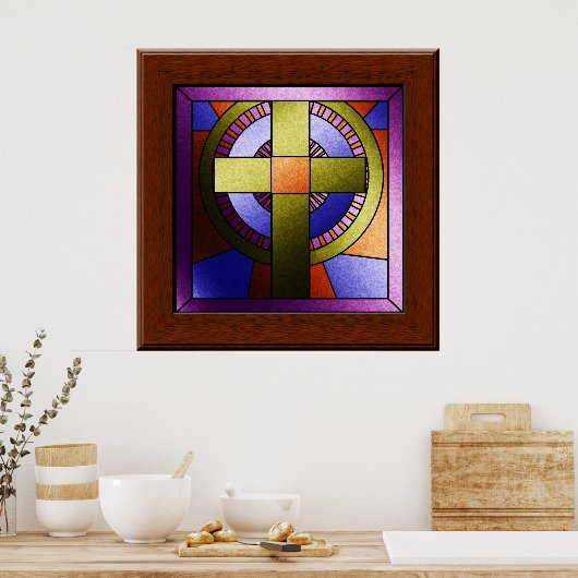 ステンドガフェイクラス教会の窓イースタークロス ポスター (キッチン)