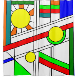 ステンドガモダンラスの顔 シャワーカーテン