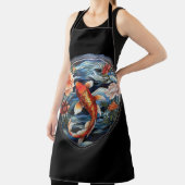 ステンドガラスアジアスタイルコイ魚と椿 エプロン (インサイチュ)