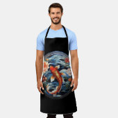 ステンドガラスアジアスタイルコイ魚と椿 エプロン (着用した状態)