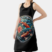 ステンドガラスアジアスタイルコイ魚と椿 エプロン (インサイチュ)