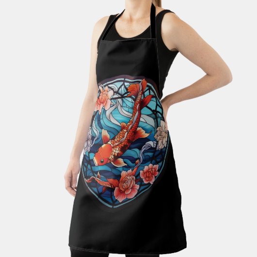ステンドガラスアジアスタイルコイ魚と椿 エプロン (インサイチュ)