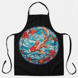 ステンドガラスアジアスタイルコイ魚と椿 エプロン