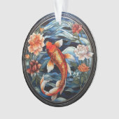 ステンドガラスアジアスタイルコイ魚と椿 オーナメント (正面)