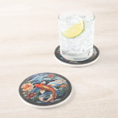ステンドガラスアジアスタイルコイ魚と椿 コースター (側面)