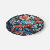 ステンドガラスアジアスタイルコイ魚と椿 ペーパープレート (アングル)