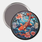 ステンドガラスアジアスタイルコイ魚と椿 マグネット (正面/裏面)