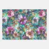 ステンドガラスパープルフローラ装飾紙セット ラッピングペーパーシート (正面3)