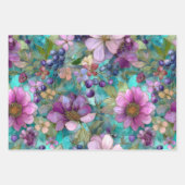 ステンドガラスパープルフローラ装飾紙セット ラッピングペーパーシート (正面2)