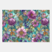 ステンドガラスパープルフローラ装飾紙セット ラッピングペーパーシート (正面)