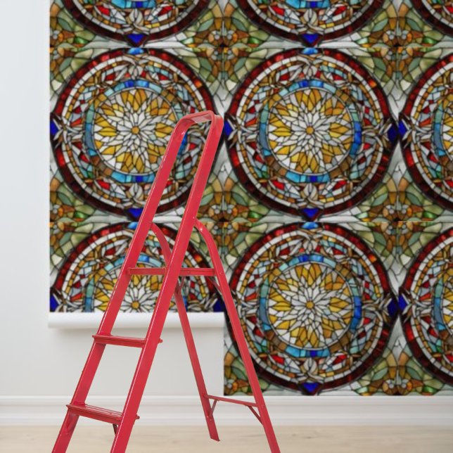 ステンドガ数々のラスの円を剥がす 壁紙 (Peel and Stick multi-colored stained glass circles Wallpaper)