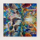 ステンドガ鮮やかラスの街並み ジグソーパズル (横)