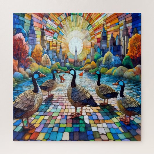 ステンドガ鮮やかラスの街並み ジグソーパズル (縦)