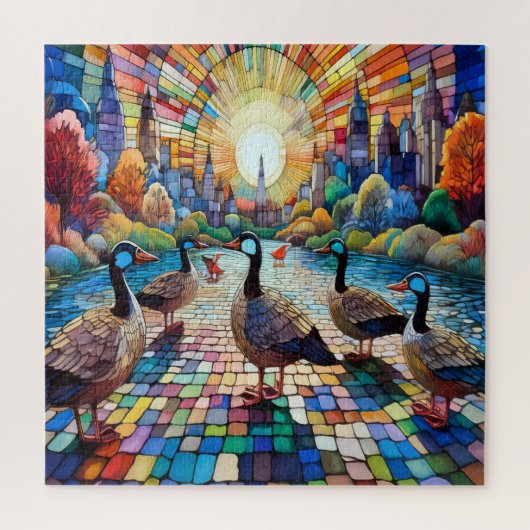 ステンドガ鮮やかラスの街並み ジグソーパズル (縦)