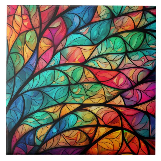 ステンドガ鮮やかラス葉セラミックタイル タイル (正面)