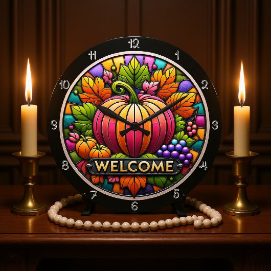 ステンドグラスかぼちゃ ラージ壁時計