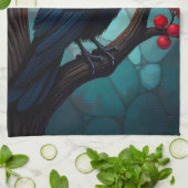 ステンドグラスさくらんぼツリーラヴェンズクロウ キッチンタオル (折り畳み)