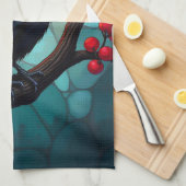 ステンドグラスさくらんぼツリーラヴェンズクロウ キッチンタオル (四つ折り)
