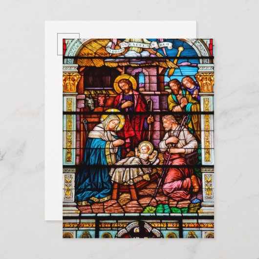 ステンドグラスでのキリストの降誕祭 シーズンポストカード (正面/裏面)