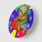 ステンドグラスとクロス・クリスマス ラウンド壁時計 (傾斜)