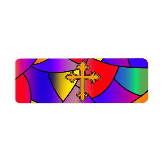 ステンドグラスとクロス 神聖なシンボル ラベル (正面)