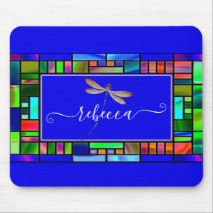 ステンドグラスとトンボのオリジナルマウスパッド マウスパッド