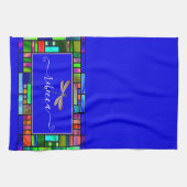 ステンドグラスとトンボのキッパーソナライズされたチン キッチンタオル (横)